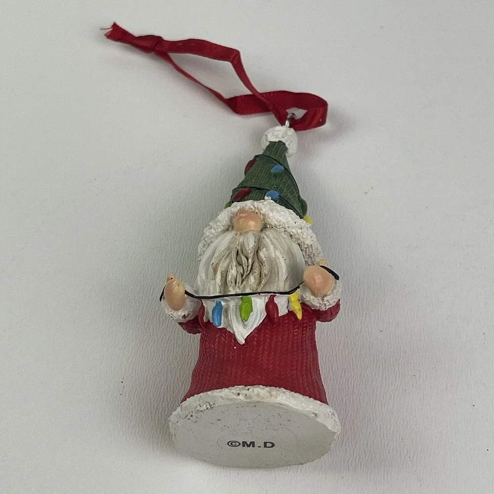 Santa‎ Gnome With String Of Lights Christmas Tree Ornament Table Top Tier Decor